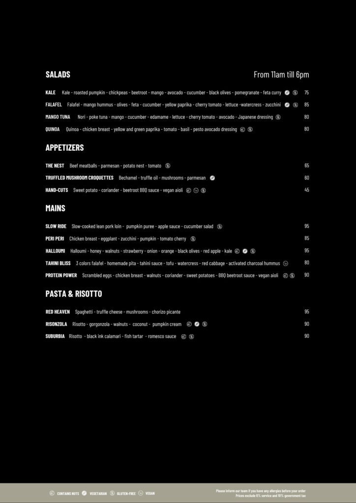 SALDAS, APPETIZERS & MAINS MENU