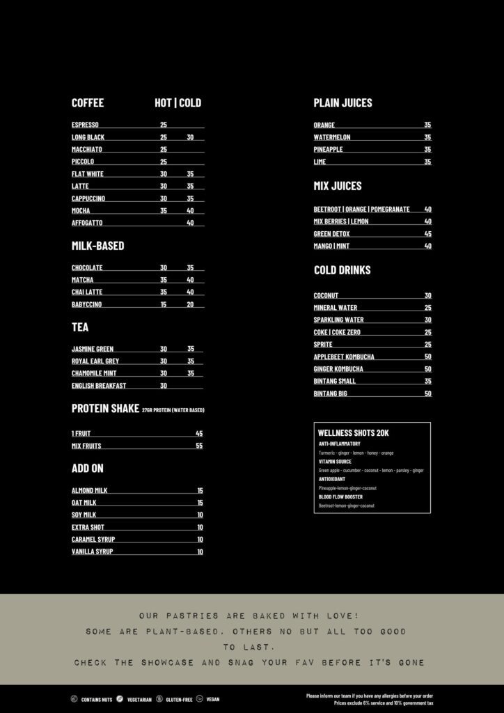 Drinks Menu - Coffee, Tea and Juices